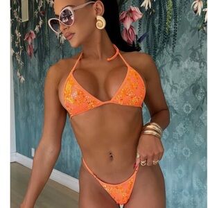 Orange Floral Bikini Set